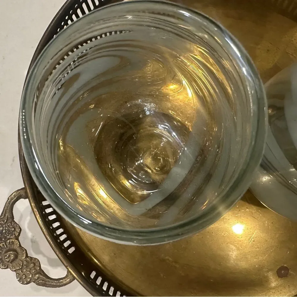 (2) Hand blown glass tumblers Tumbler Set - Clear with white glitter flecks